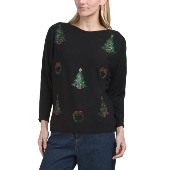 LIV Black Christmas Bling Dolman Sleeve Pull Over - Picture 1 of 2
